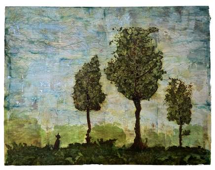 Liseron — « Les trois arbres et le petit chat », 97x76 cm